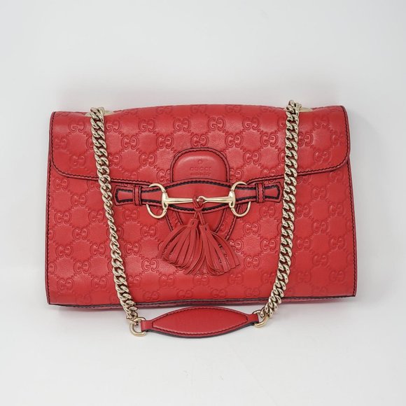 Auth Gucci Medium Emily Red GuccissimaShoulder Bag - Picture 2 of 16
